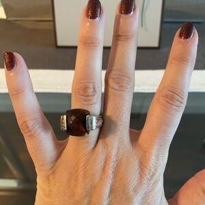 David Yurman Silver Ring with Brown Gemstone
